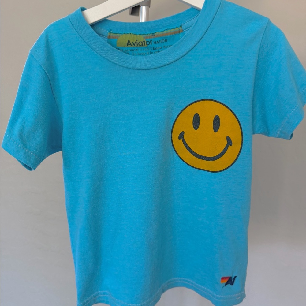 Aviator Nation Kids Turquoise Tee with Yellow Smiley